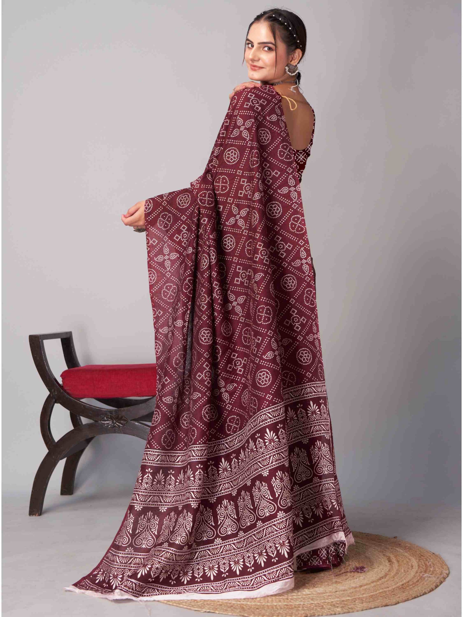 Maroon Jaipuri cotton saree