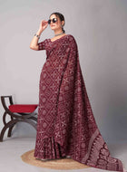 Maroon Jaipuri cotton saree