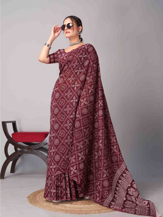 Maroon Jaipuri cotton saree