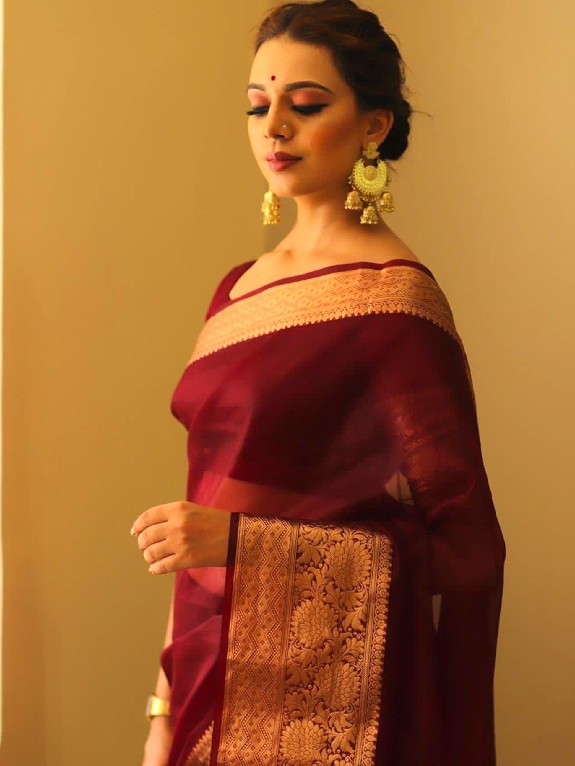 Maroon Organza Saree