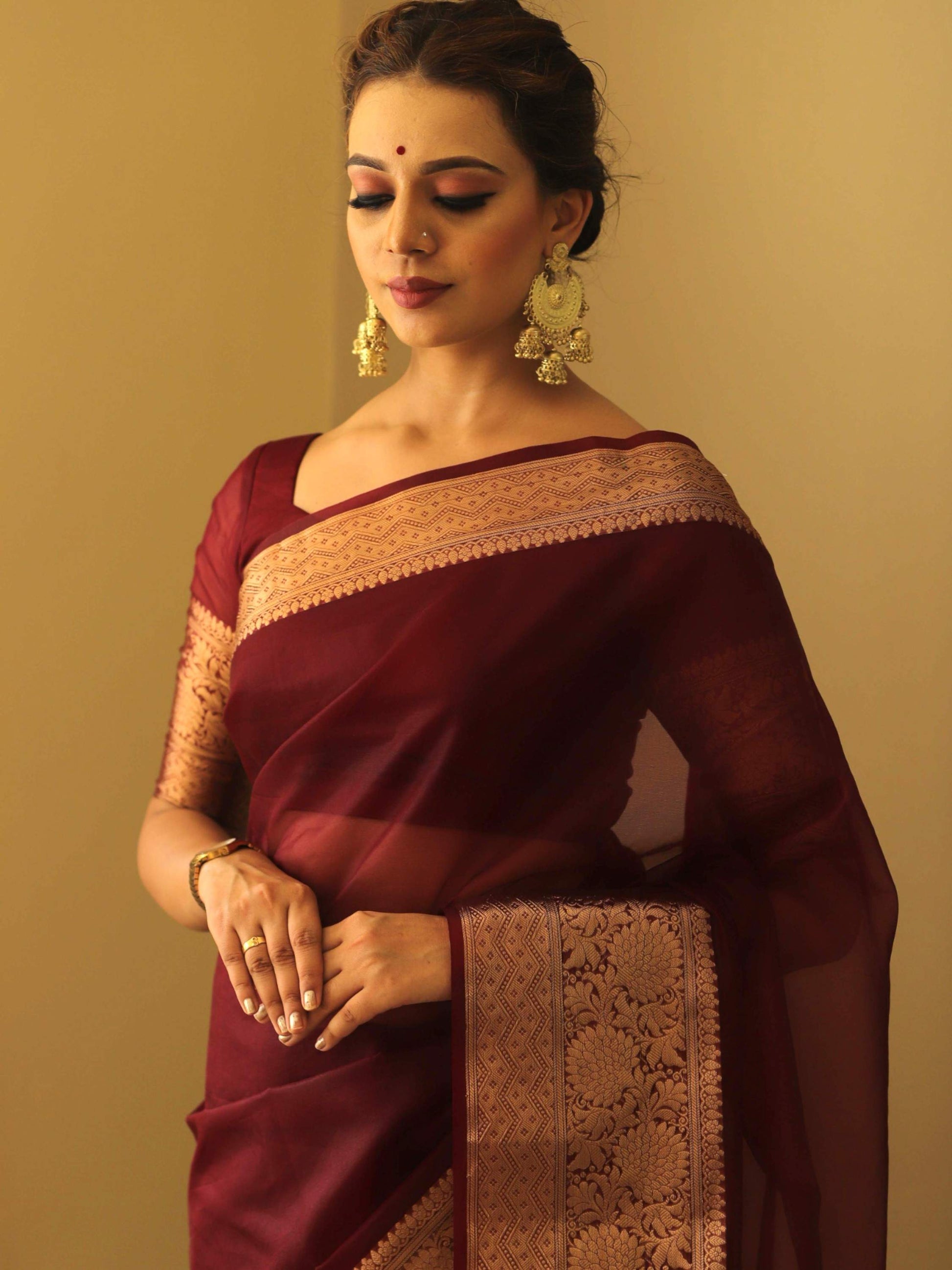 Maroon Organza Saree