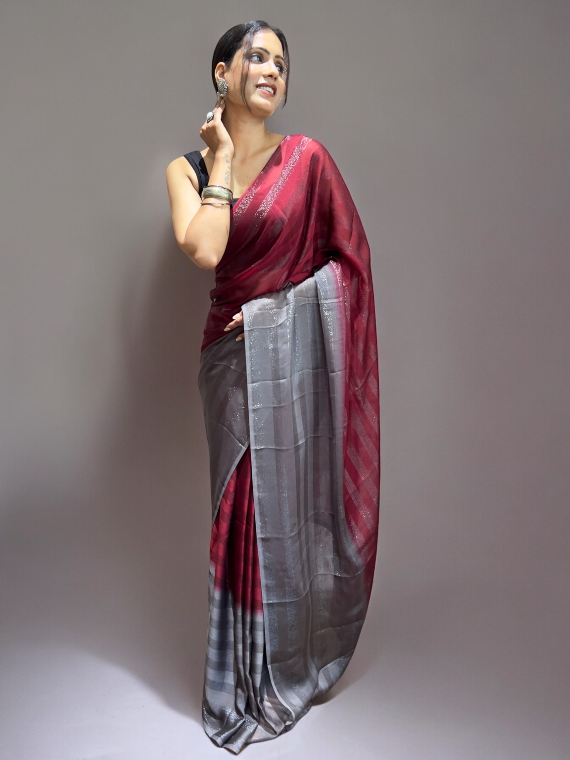 Maroon Ready-to-Wear Saree