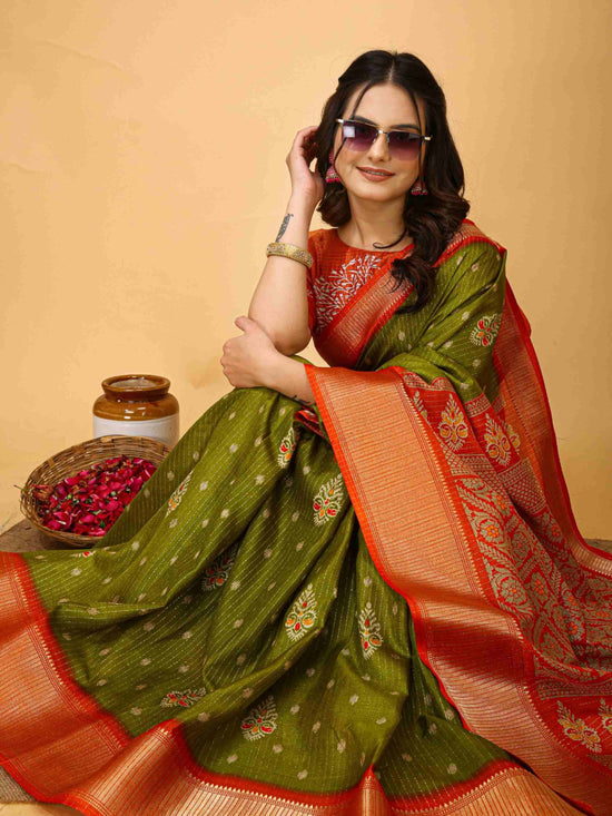 Mehandi Green Dola Silk Saree