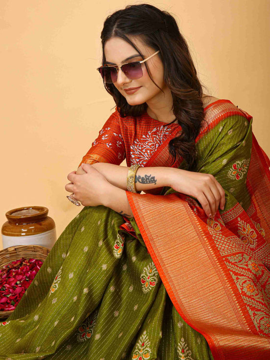 Mehandi Green Dola Silk Saree