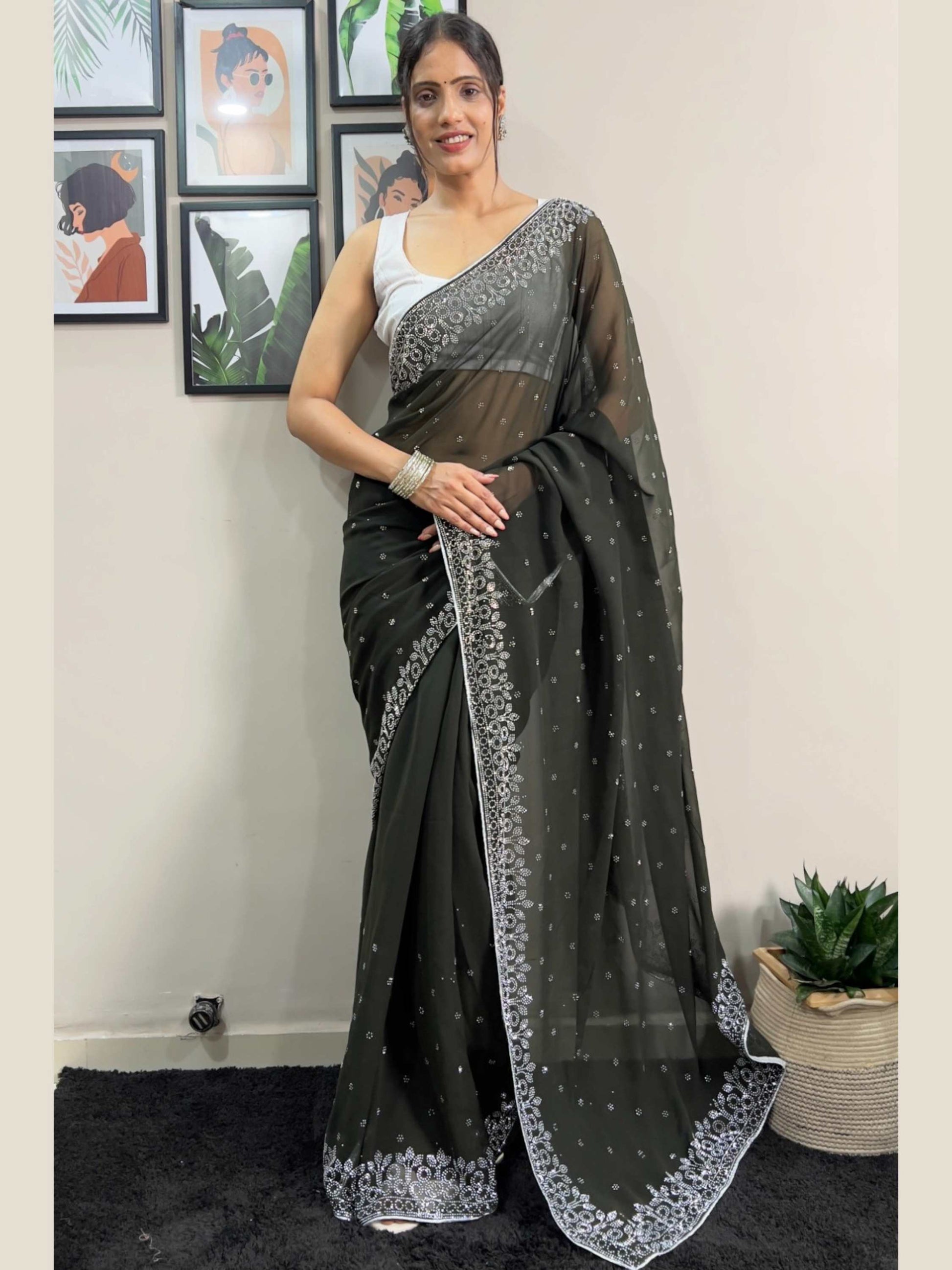 Mehandi Green Georgette Saree