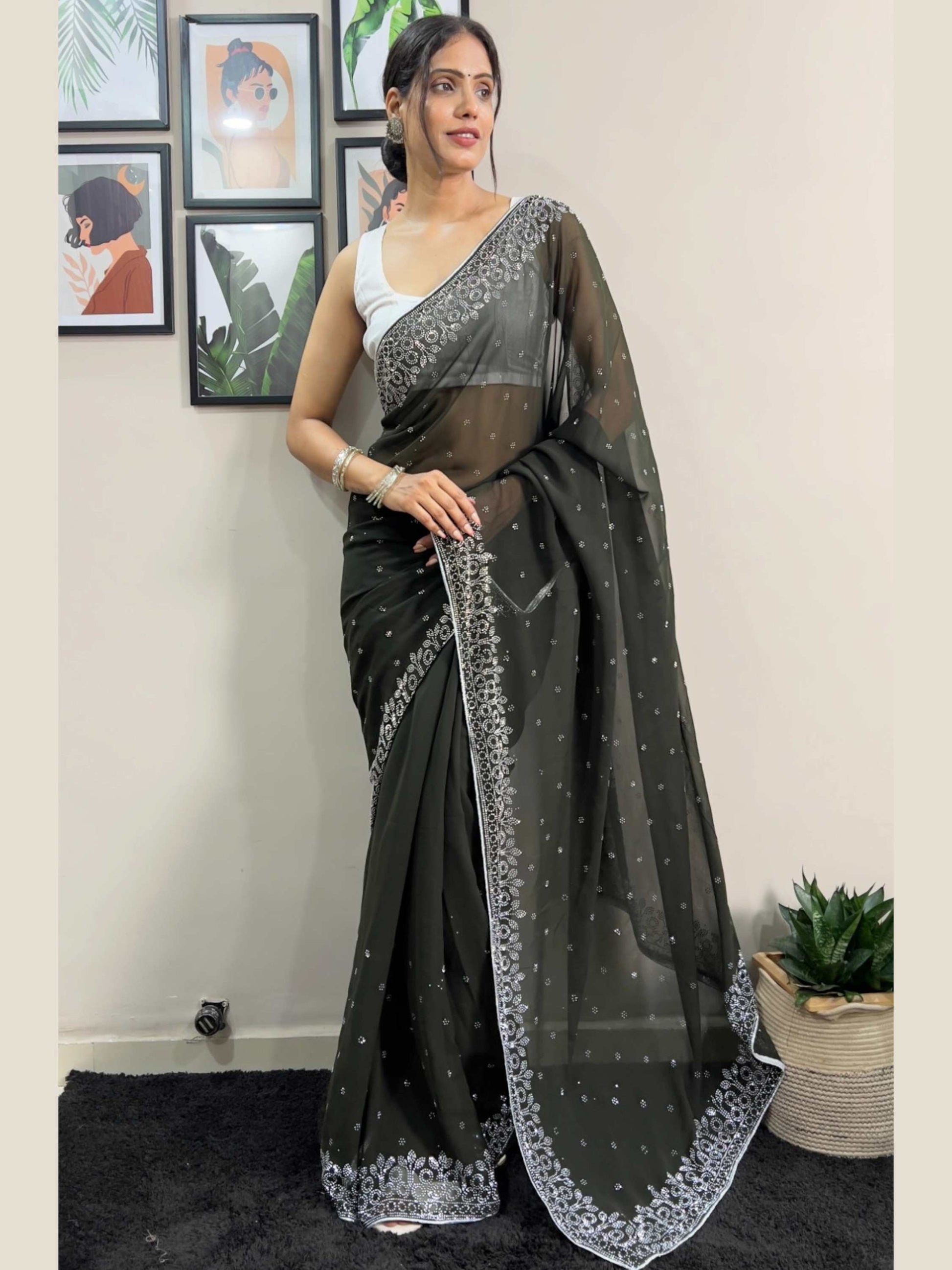 Mehandi Green Georgette Saree