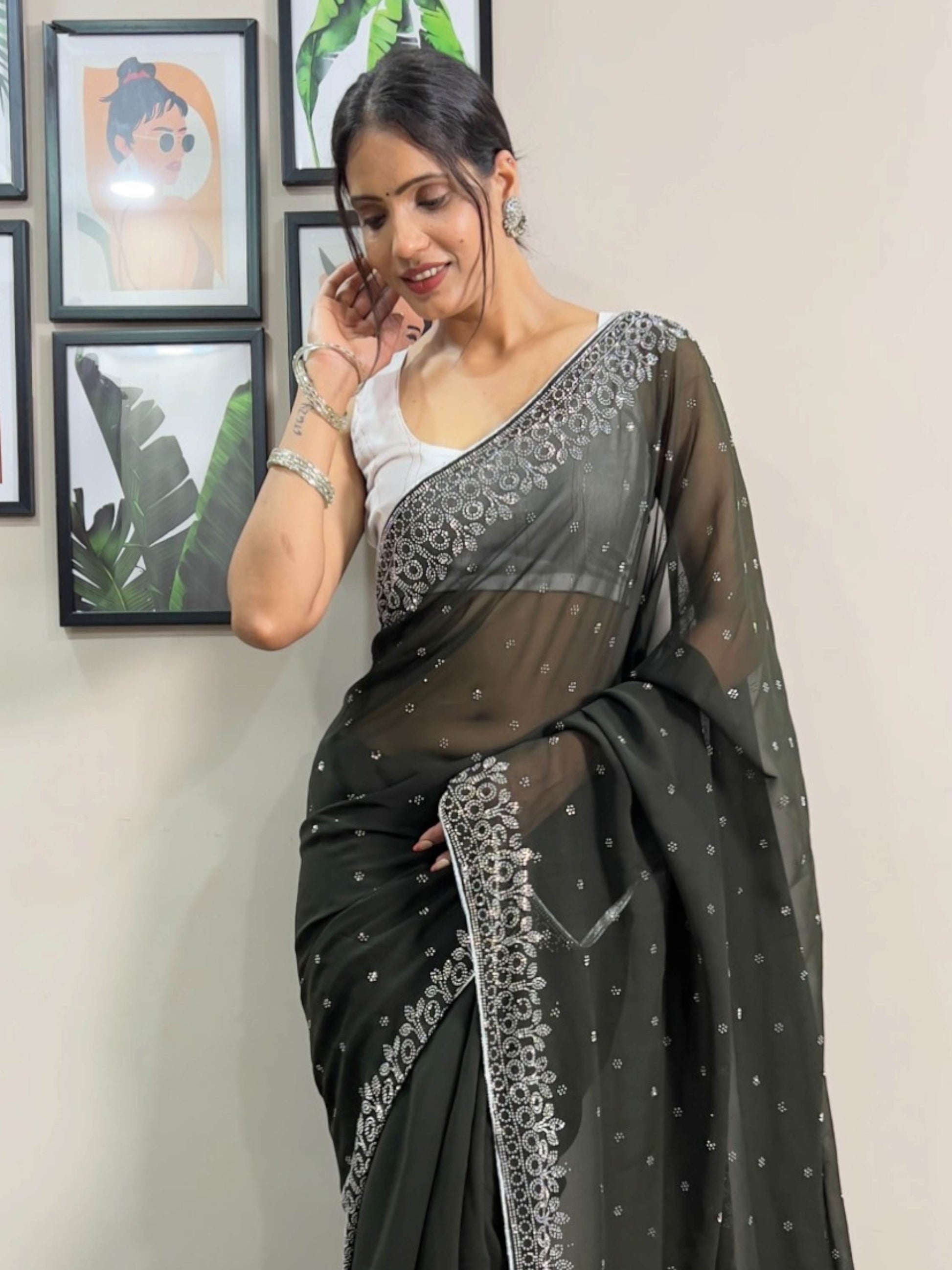 Mehandi Green Georgette Saree