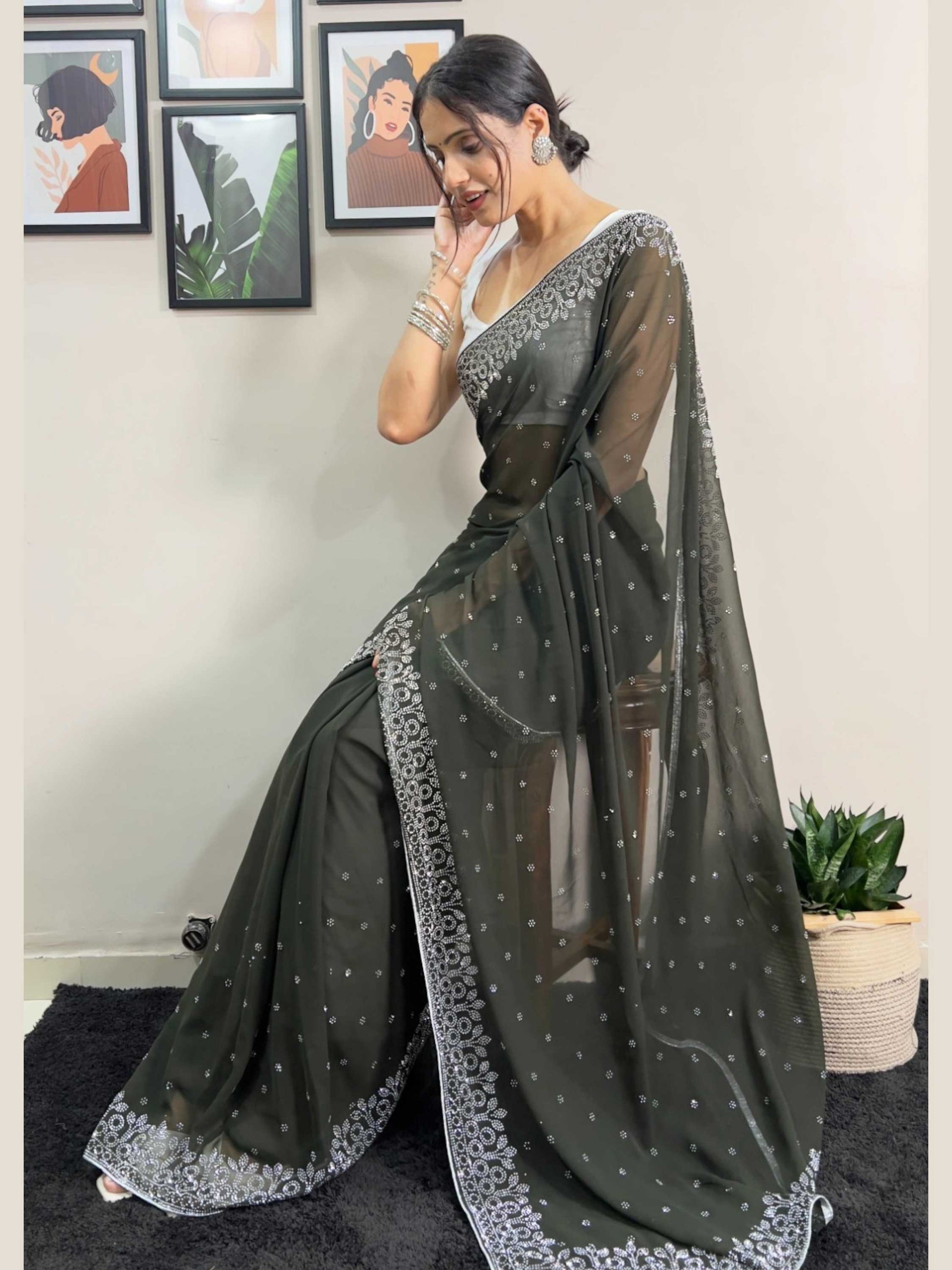 Mehandi Green Georgette Saree