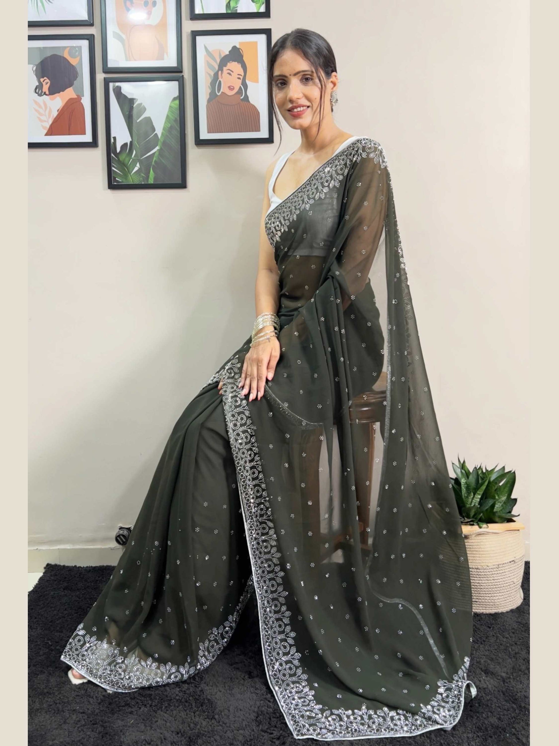 Mehandi Green Georgette Saree