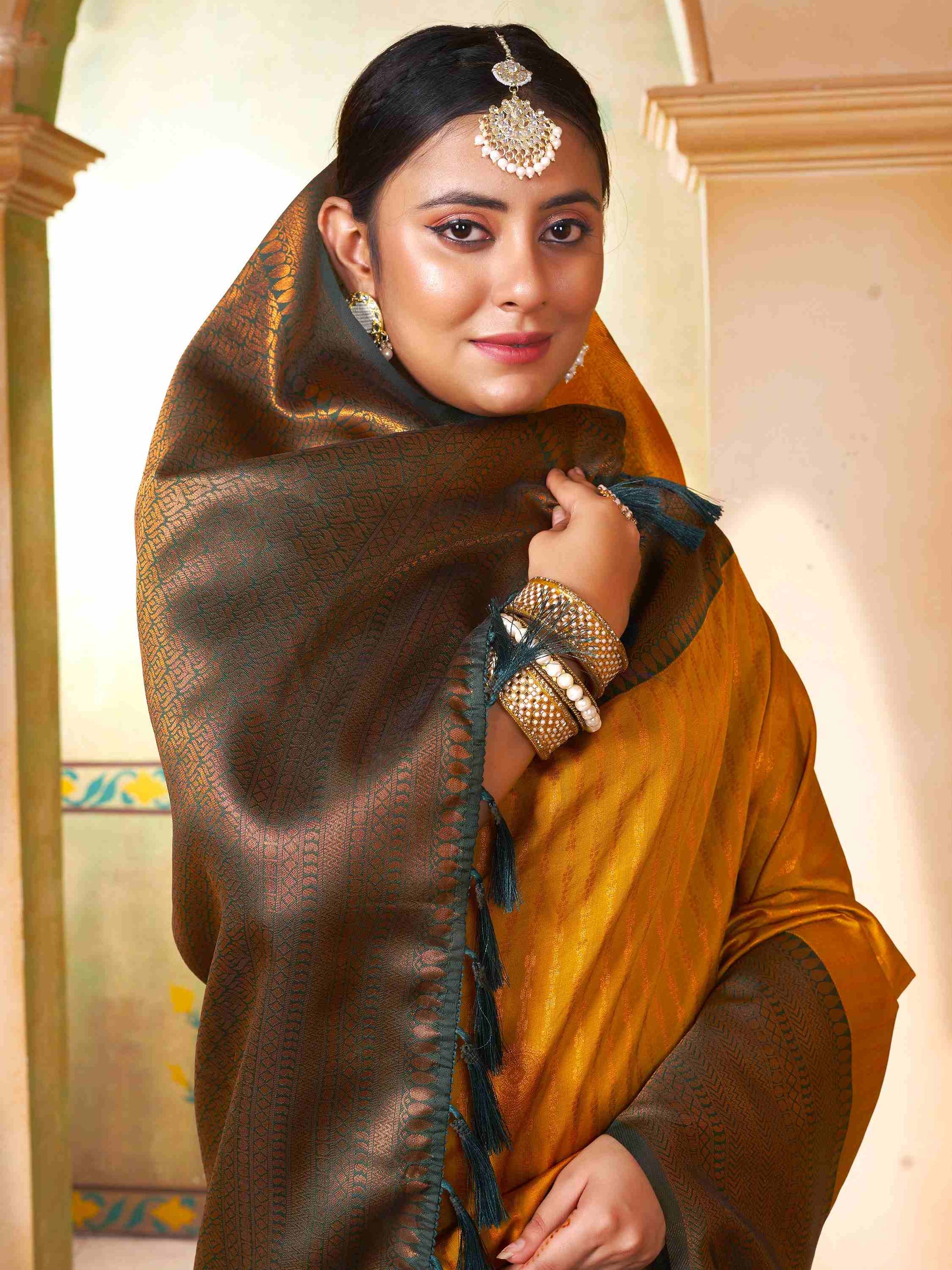 Mustard Kanjivaram Silk Saree