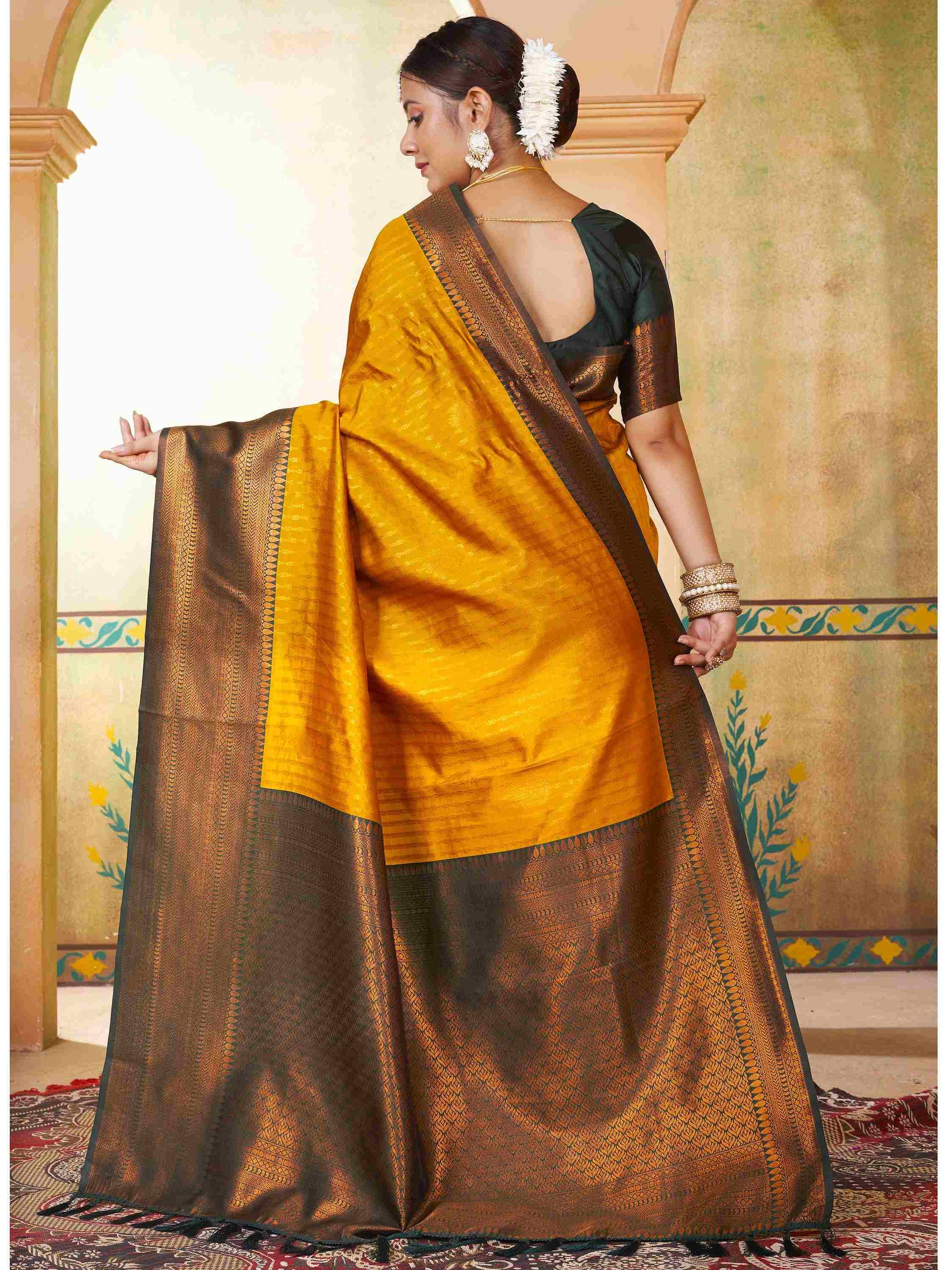 Mustard Kanjivaram Silk Saree