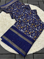 Navy Blue Cotton Dola Silk Saree