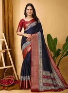 Navy Blue Dola Silk Cotton Saree