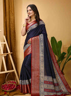 Navy Blue Dola Silk Cotton Saree