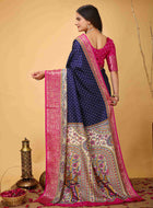 Navy Blue Dola Silk Cotton Saree