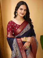 Navy Blue Dola Silk Cotton Saree