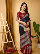 Navy Blue Dola Silk Cotton Saree