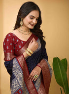 Navy Blue Dola Silk Cotton Saree