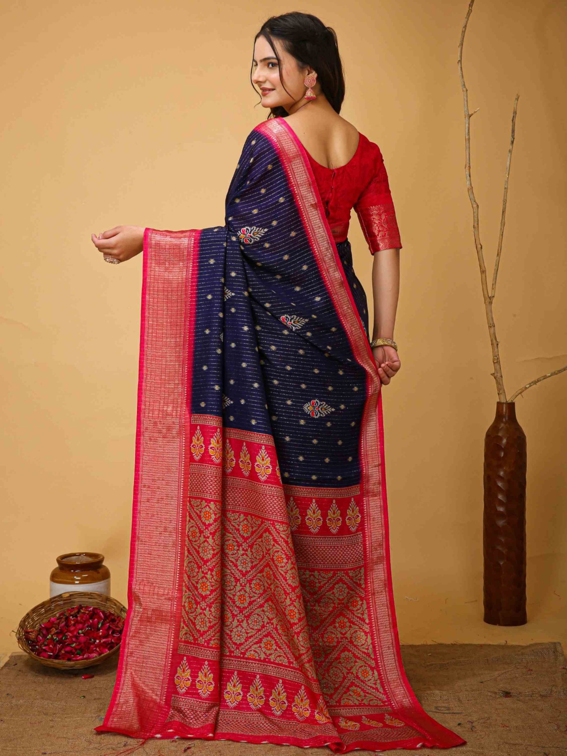 Navy Blue Dola Silk Saree