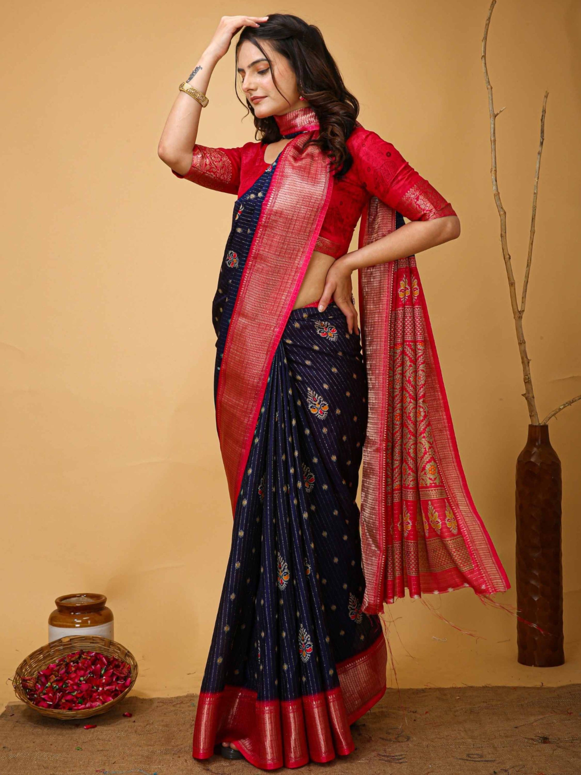 Navy Blue Dola Silk Saree