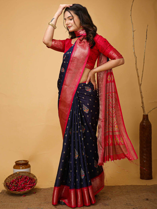 Navy Blue Dola Silk Saree