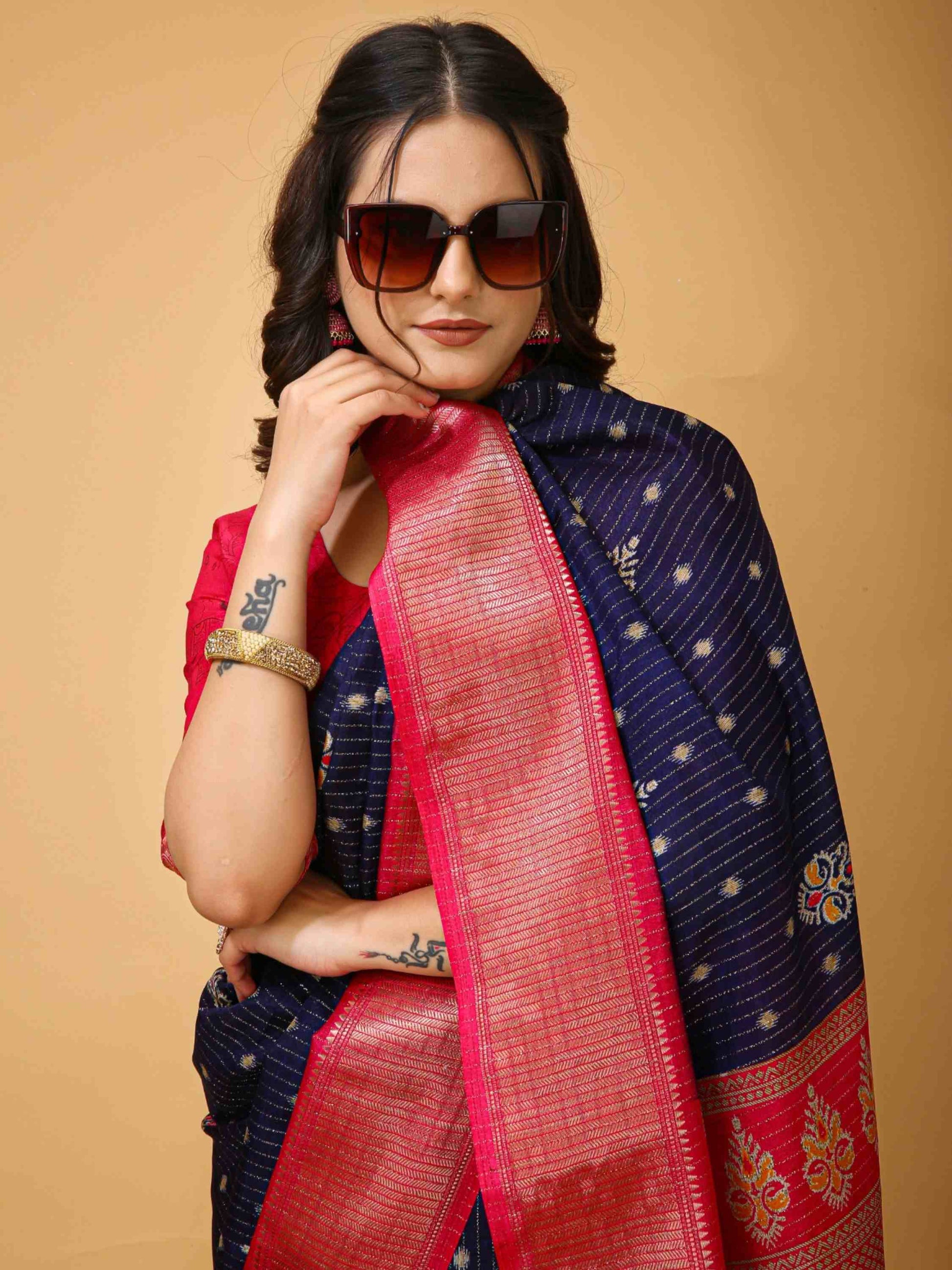 Navy Blue Dola Silk Saree