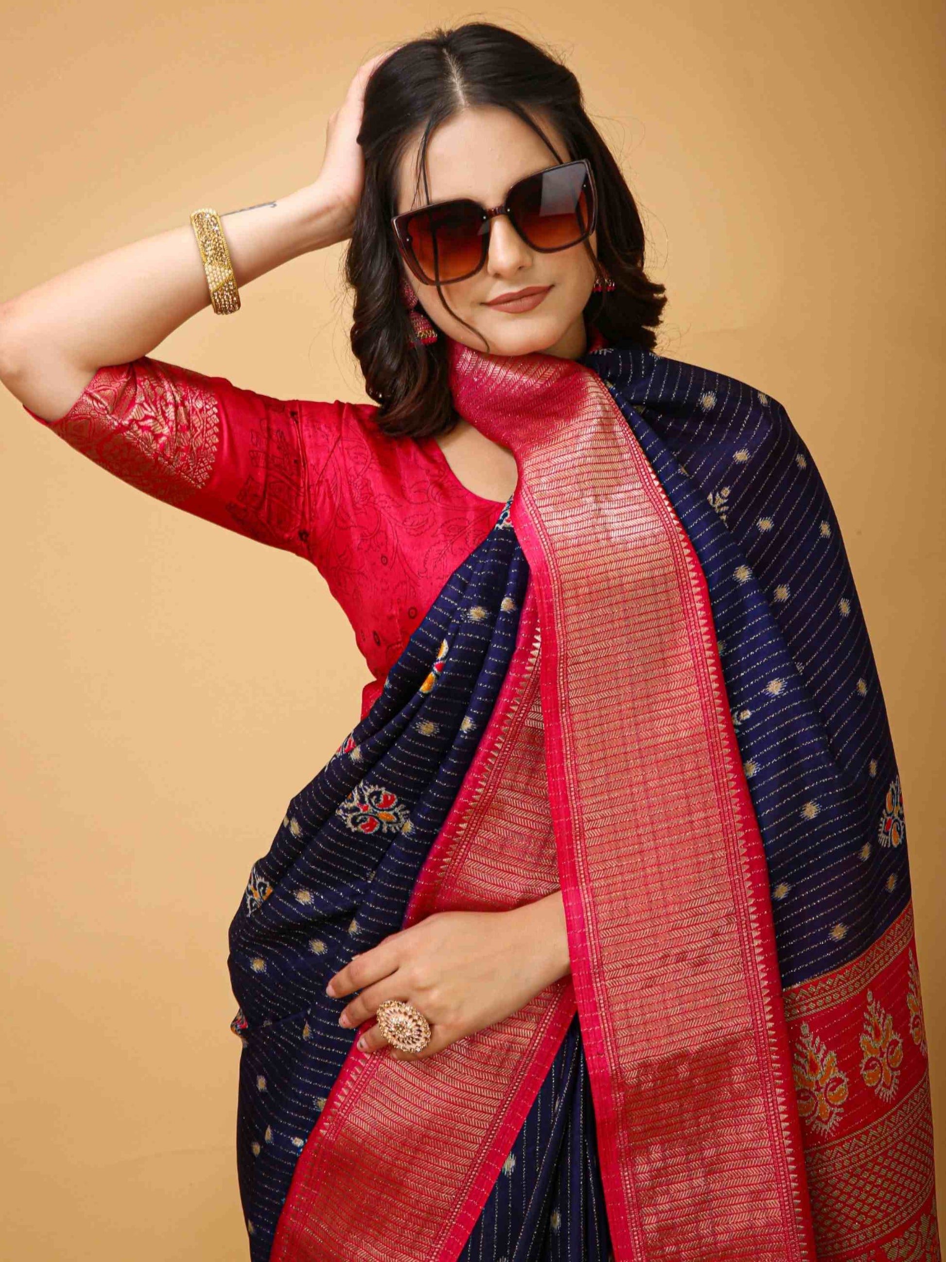 Navy Blue Dola Silk Saree
