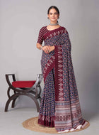 Navy Blue Jaipuri cotton saree
