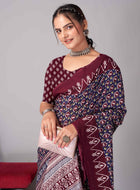 Navy Blue Jaipuri cotton saree