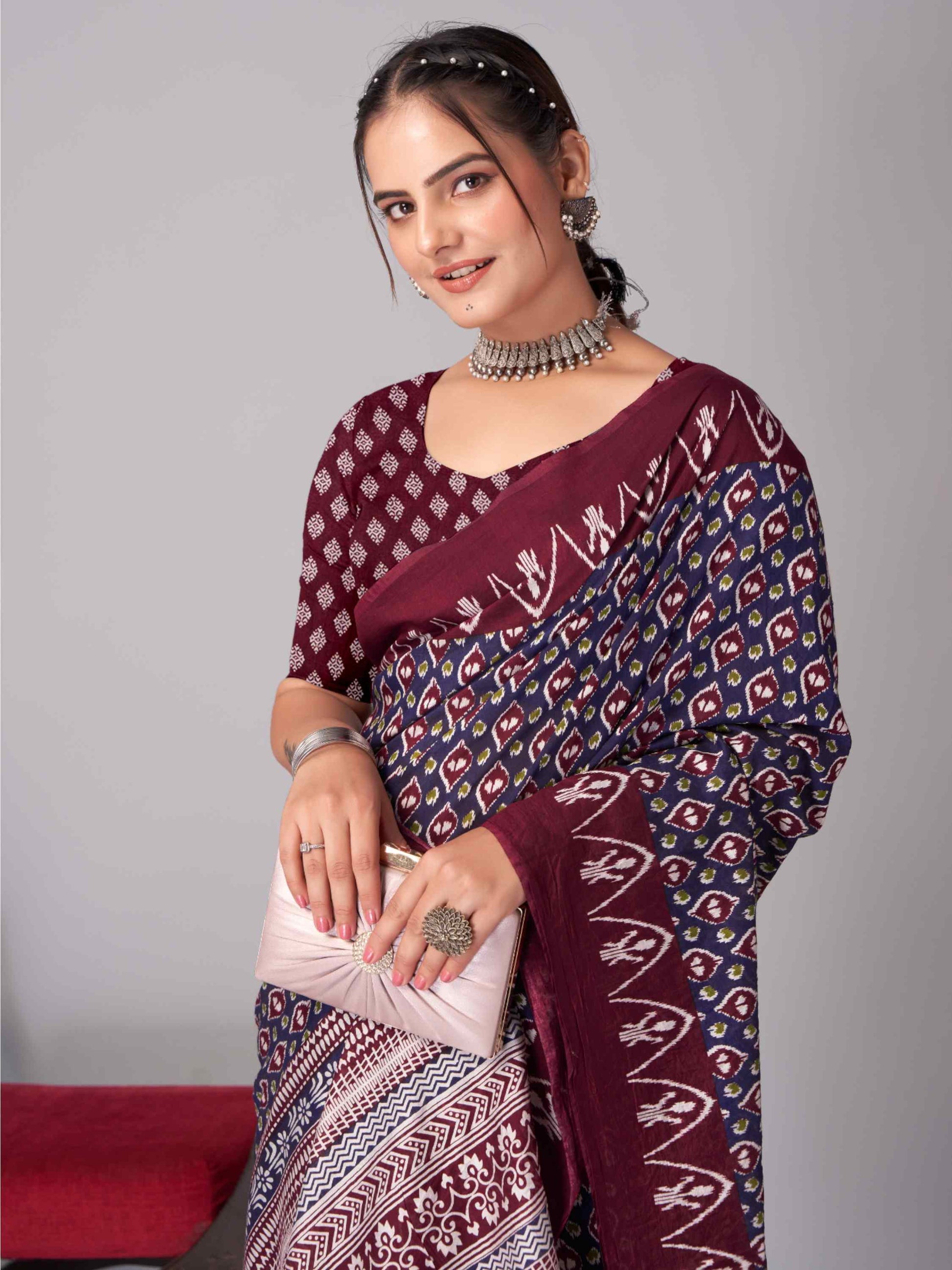 Navy Blue Jaipuri cotton saree