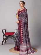 Navy Blue Jaipuri cotton saree