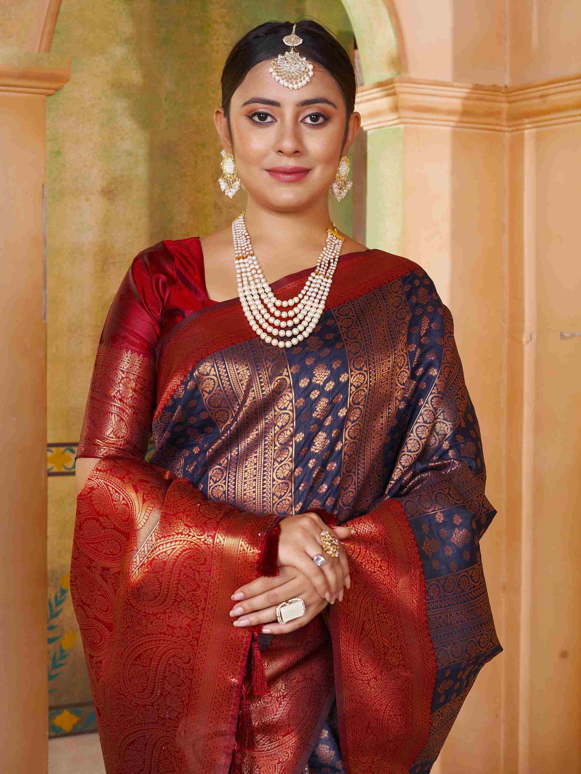 Navy Blue Kanjivaram Silk Saree
