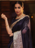 Navy Blue Organza Saree