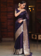 Navy Blue Organza Saree