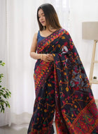 Navy Blue Pashmina Saree
