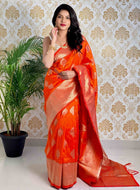 Orange Banarasi silk saree