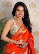 Orange Banarasi silk saree