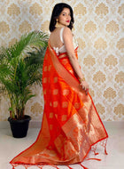 Orange Banarasi silk saree