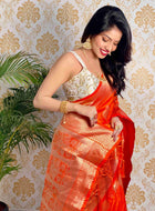 Orange Banarasi silk saree