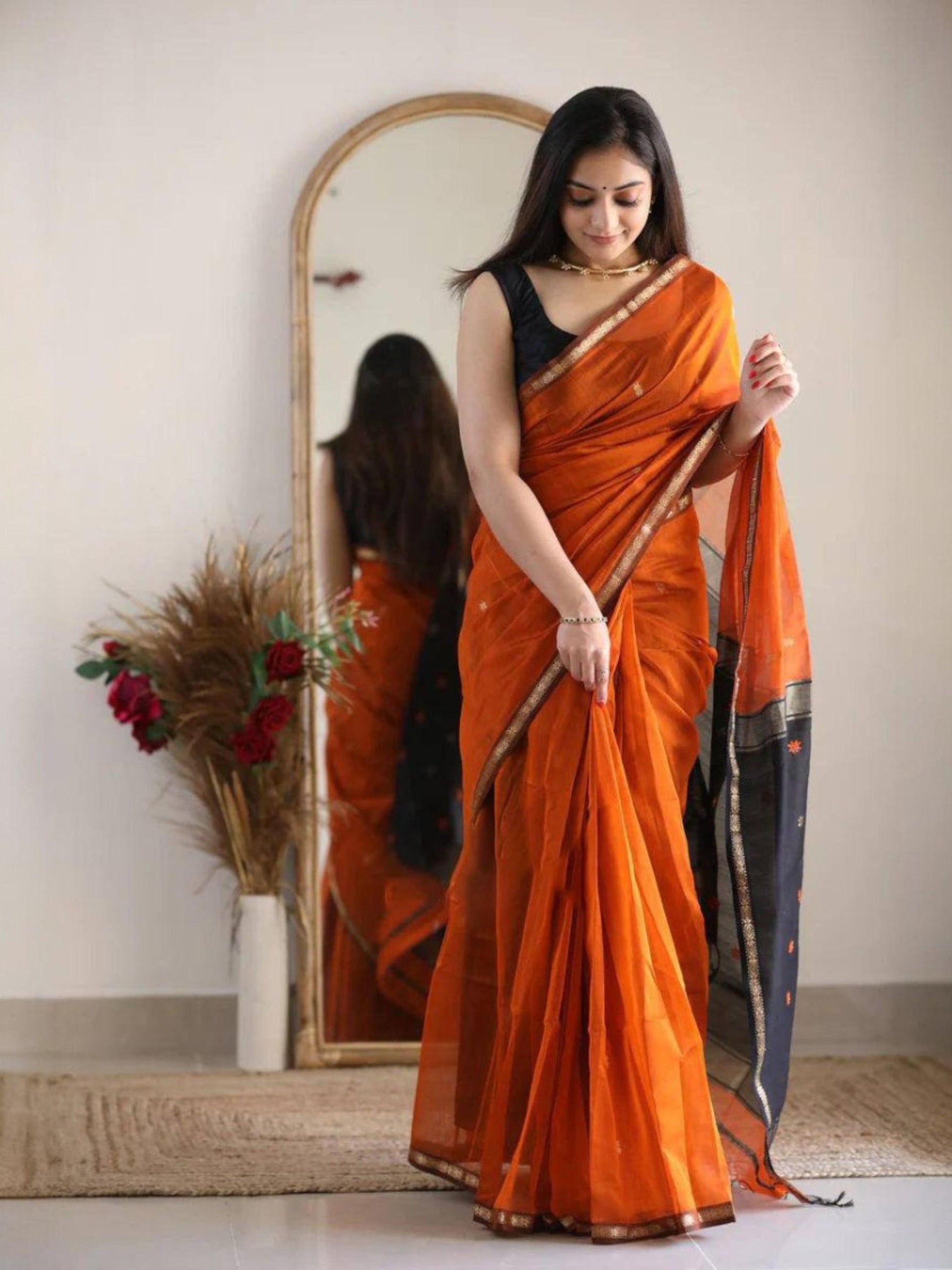 Orange Chanderi Saree