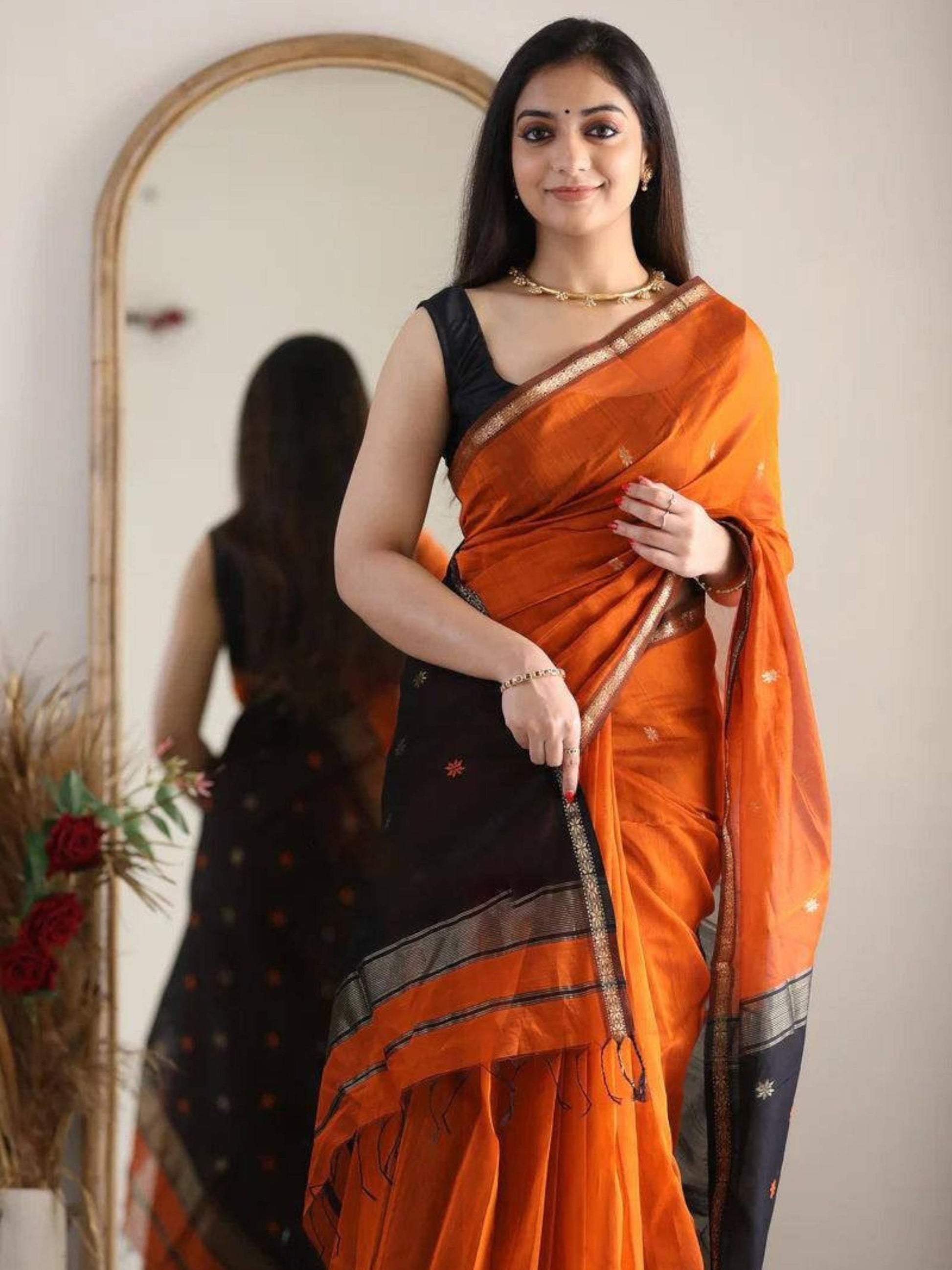 Orange Chanderi Saree