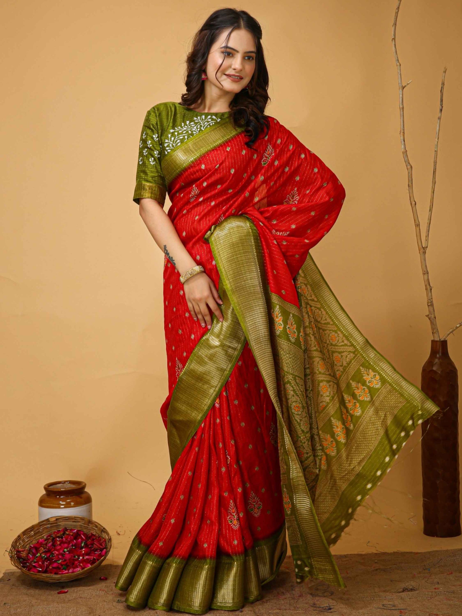Orange Dola Silk Saree