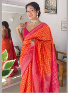 Orange Litchi Silk Saree