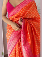 Orange Litchi Silk Saree
