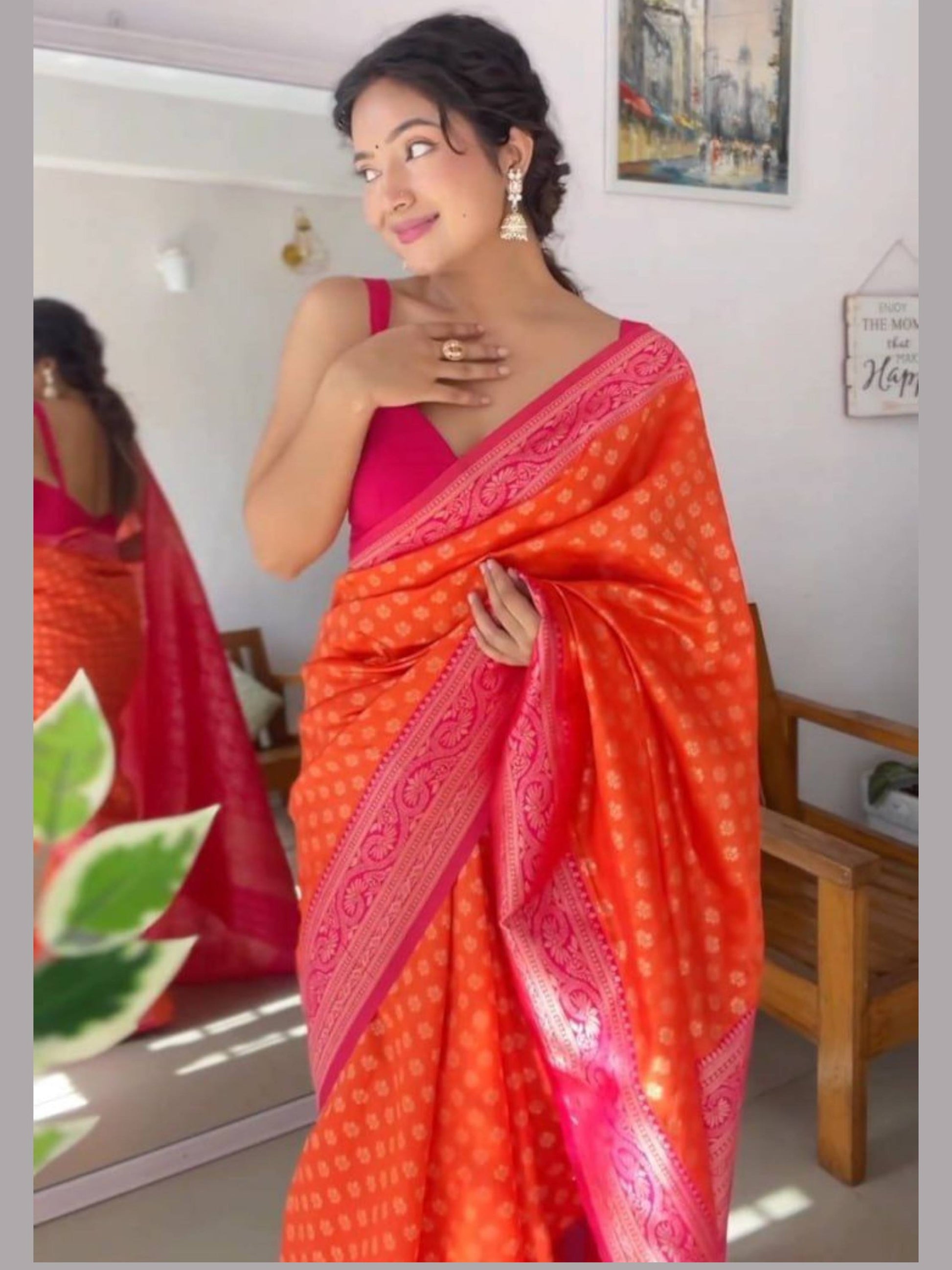 Orange Litchi Silk Saree