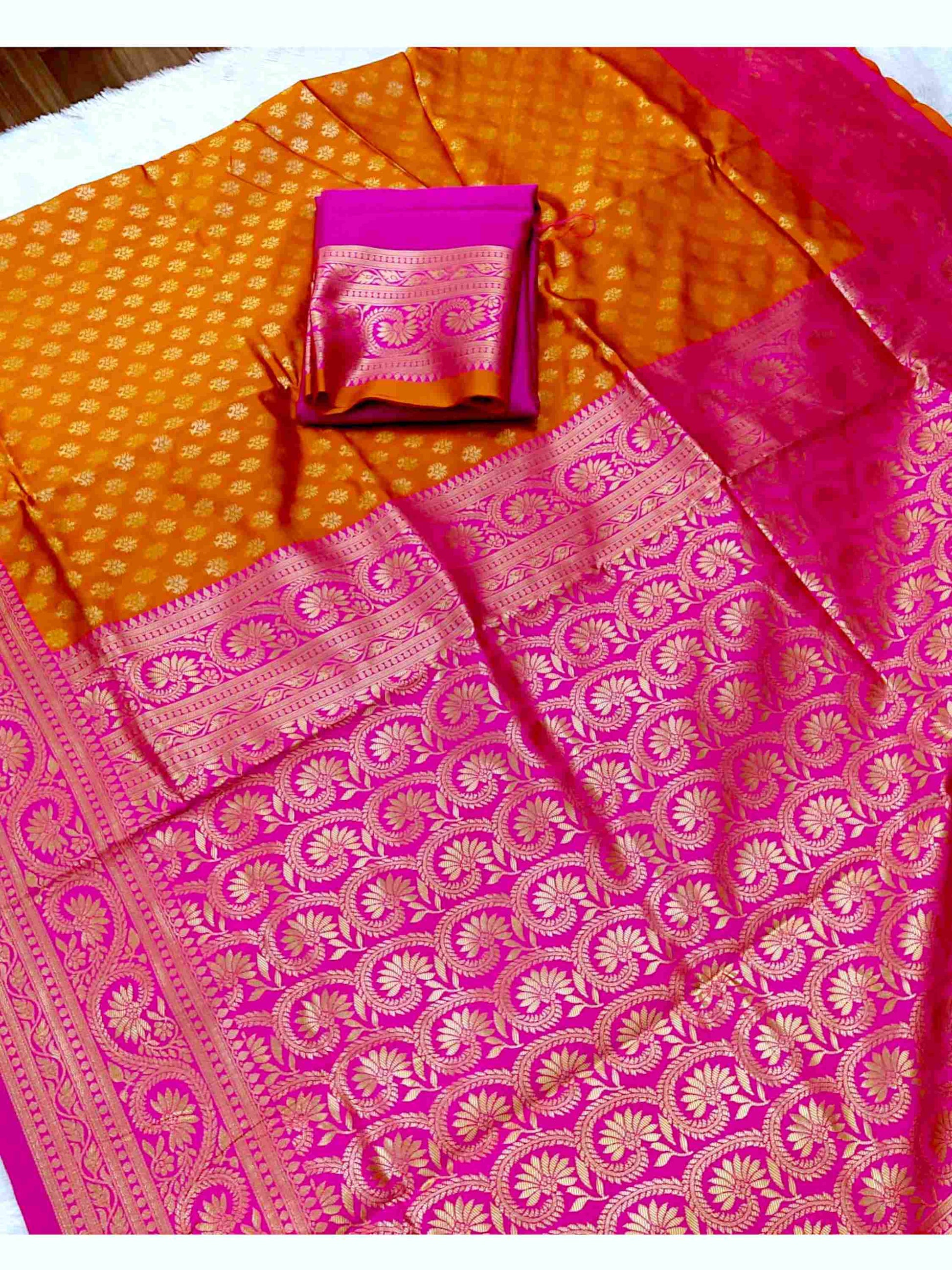 Orange Litchi Silk Saree