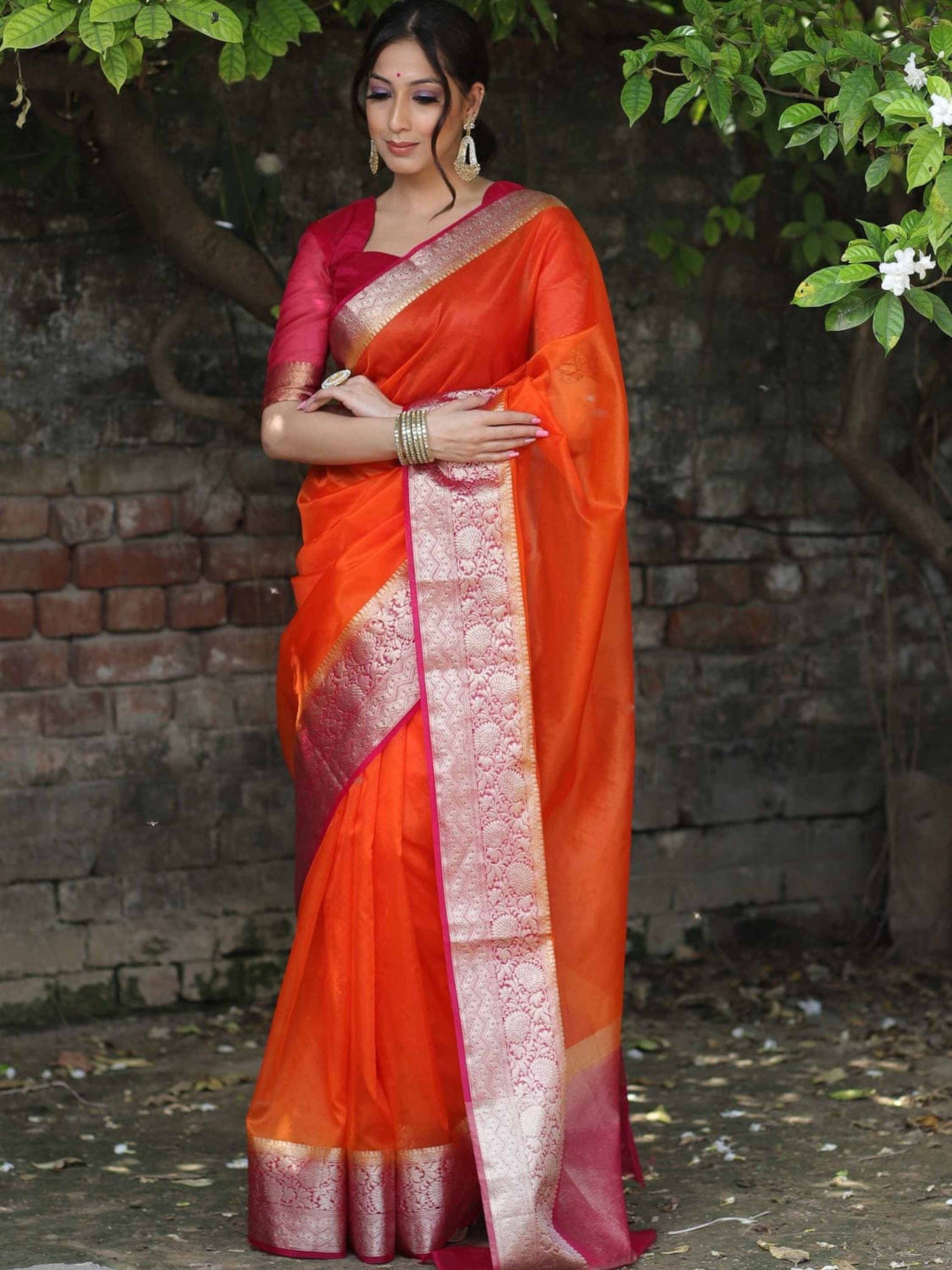 Orange Organza Saree