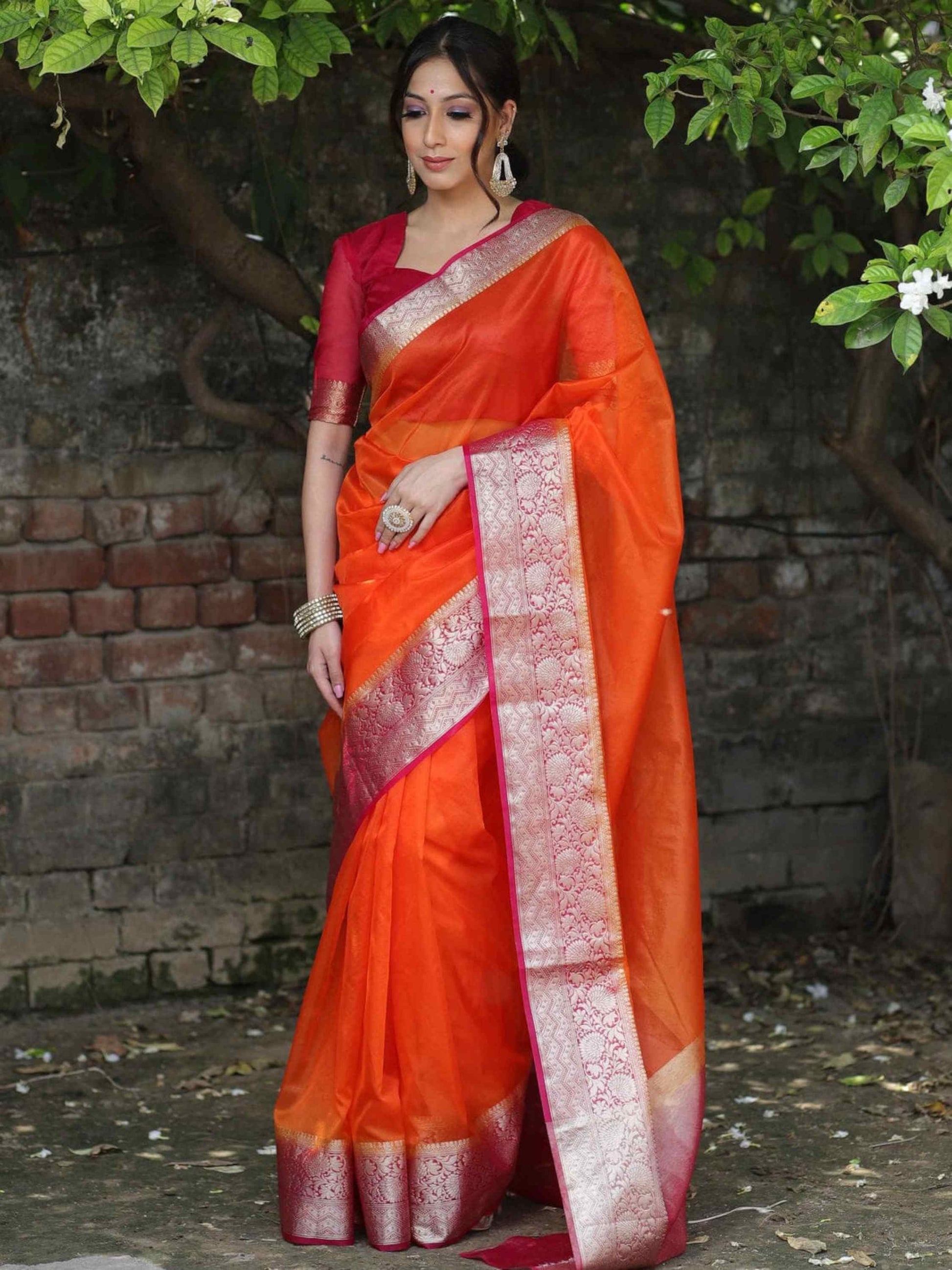 Orange Organza Saree