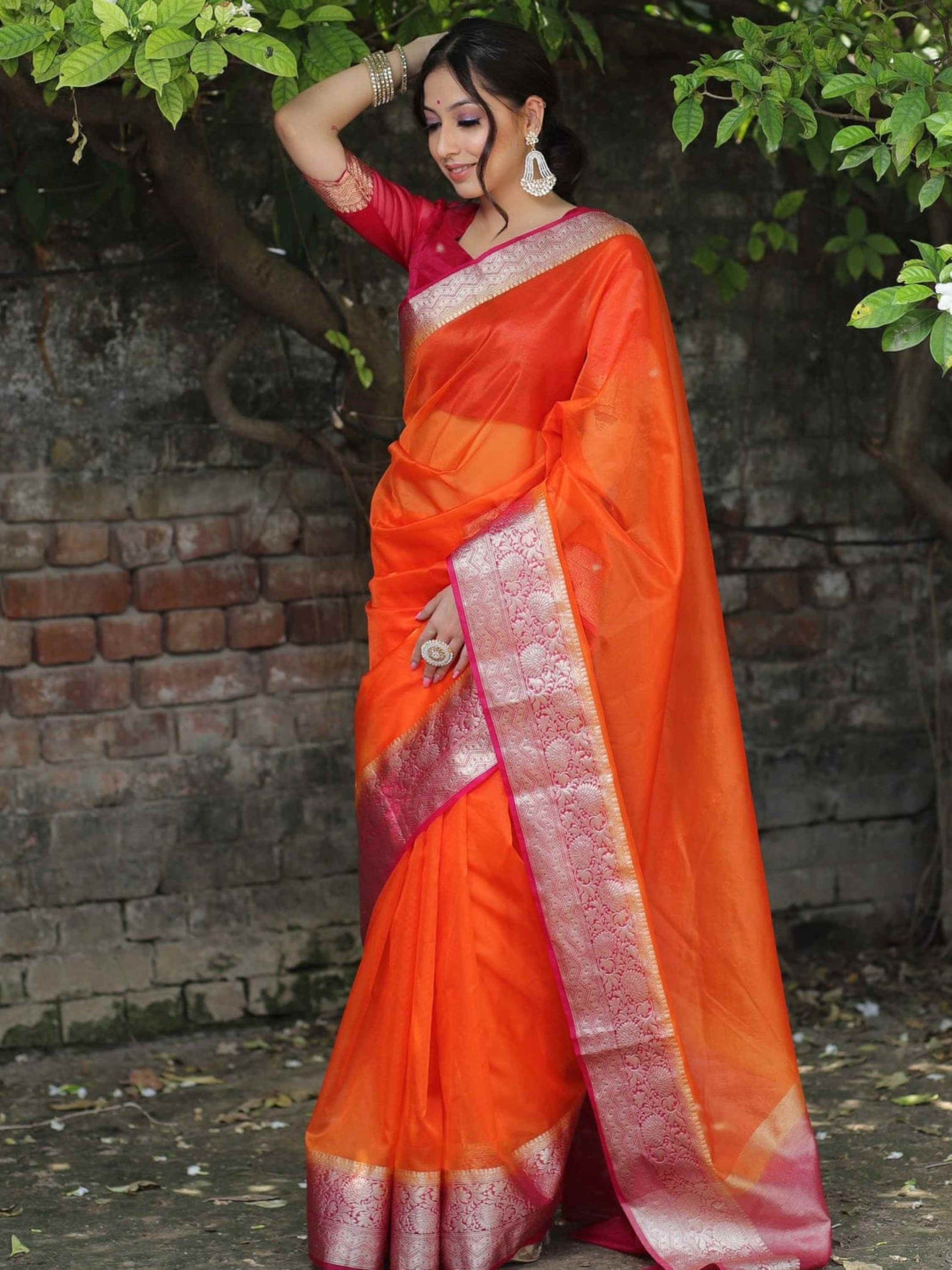Orange Organza Saree