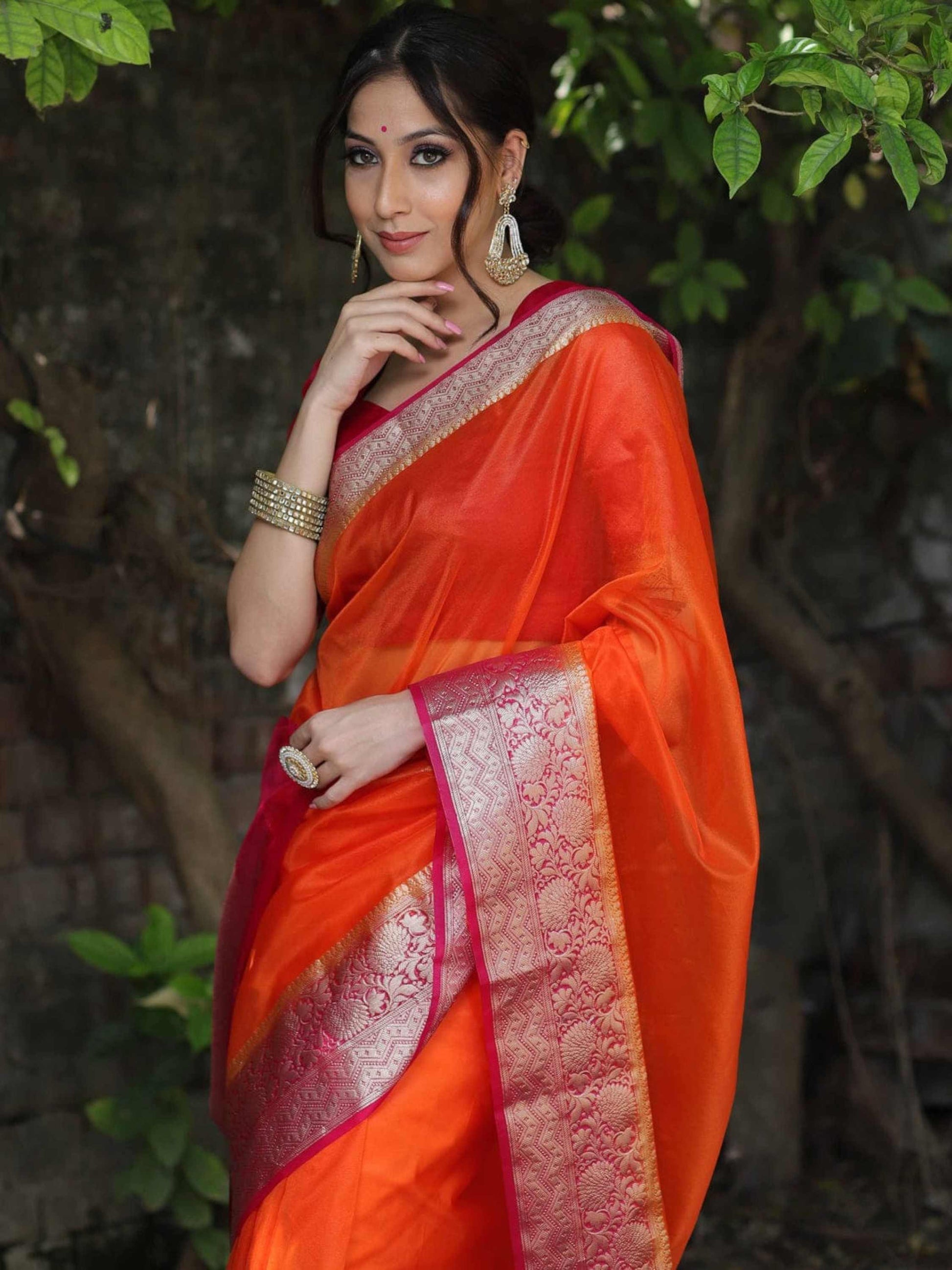 Orange Organza Saree